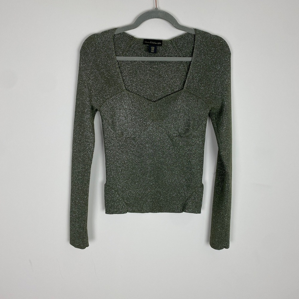 House of Harlow 1960 Metallic Knit Top Womens Medium Green Sweetheart Bustier
